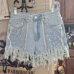 POL Frayed Denim Shorts with Sequin Accents. NEVER WORN!